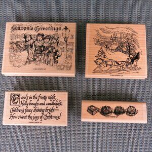 Vintage Stamp'Up Christmas Carolers Winter Landscape Cookies Mixed Rubber Stamps